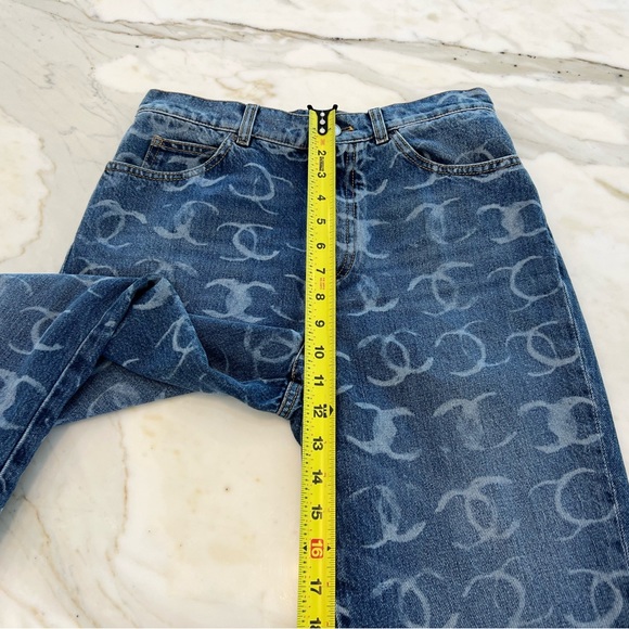 CHANEL 23N CC DARK BLUE SILVER SEQUINS BOOT CUT JEANS SIZE FR 36 / US 4 NWTS! - Picture 13 of 17